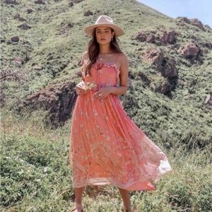 NWOT SPELL HENDRIX STRAPPY MAXI!Gorgeous peach color w/ gold threading stripes!